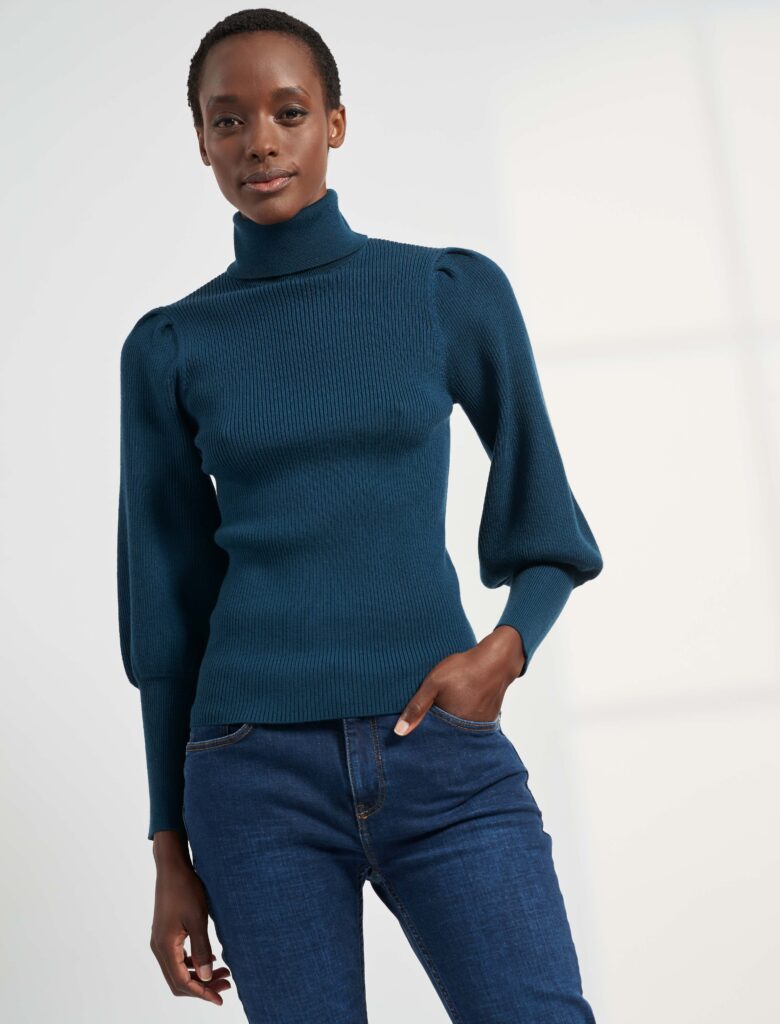 Eva Blouson Sleeve Jumper, Petrol Blue 2